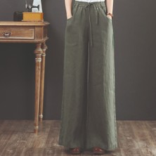 Barbora Keten Günlük Pantolon Beli Lastikli Bağcıklı LN12HAKI7