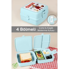 2 Katlı Bölmeli Çatal Kaşıklı Çocuk Beslenme Kutusu - Öğrenci Okul Beslenme Yemek Taşıma Kabı - Mint