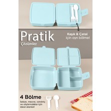 2 Katlı Bölmeli Çatal Kaşıklı Çocuk Beslenme Kutusu - Öğrenci Okul Beslenme Yemek Taşıma Kabı - Mint