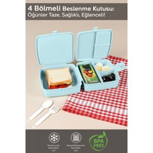2 Katlı Bölmeli Çatal Kaşıklı Çocuk Beslenme Kutusu - Öğrenci Okul Beslenme Yemek Taşıma Kabı - Mint