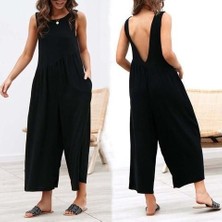 Barbora Keten Yazlık Günlük Sırt Dekolteli Salaş Kadın Tulum