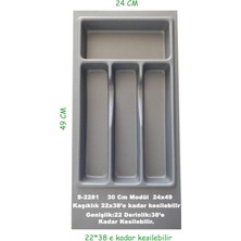 S-2281-G Çekmece Içi Plastik Kaşıklık Gri En:24-22 D:49-38 cm Arası Kesilir 4 Göz