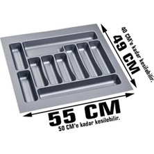 GörSeç 55X49 cm Gri Çekmece İçi Kaşıklık 3 Parça Plastik Mutfak Organizer Düzenleyici Kesilebilir