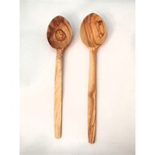 Zeytin Kaşık Seti, 2 Adet Zeytin Kaşık, 24 ve 27 cm Tahta Kaşık