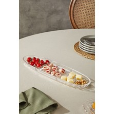 Glamis Selen Concept Damla Model 3 Bölme Oval Cam Kayık Tabak 41 x 11 cm El Yapımı Modern Desenli