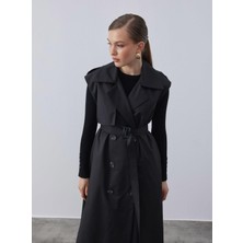 Merve Gültekin Atelier Uzun Trenç Yelek Siyah
