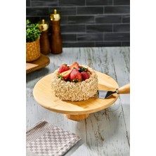Bambu Yuvarlak Kek ve Pasta Sunum Standı, Doğal Bambu Ayaklı Kek Pasta Sunumluk 28 cm