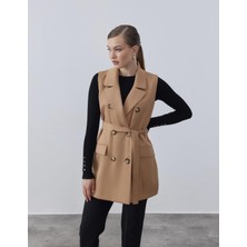 Kruvaze Blazer Yelek Camel