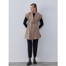 Merve Gültekin Atelier Gabardin Yelek Koyu Vizon