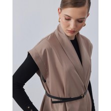 Merve Gültekin Atelier Gabardin Yelek Koyu Vizon