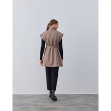 Merve Gültekin Atelier Gabardin Yelek Koyu Vizon