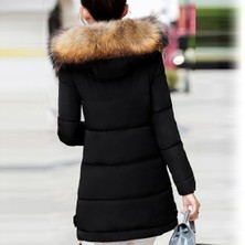 1Tarz Kadın Yakası Suni Kürklü Tasarım Şişme Siyah Mont