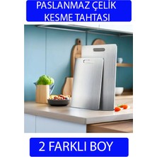 2 Adet Paslanmaz Çelik Kesme Tahtası Antibakteriyel Yüzey Üst Düzey Kalite