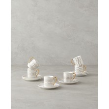 Luxe Line New Bone China 12 Parça 6 Kişilik Kahve Fincan Takımı 80 ml Beyaz-Gold