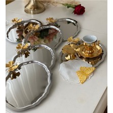 Paslanmaz Çelik Oval Model 20*25 cm Servis ve Sunum Tepsisi Kelebekli 6 Adet