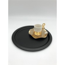 Aslı Hediyelik Metal Yuvarlak Çay, Kahve, Pasta Servis Tepsisi Dekoratif Sunum Tepsisi 24 cm