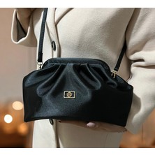 BSR Luisant Kadın Saten Clutch Portföy Günlük ve Abiye Büzgü Detaylı Askılı El ve Omuz Çanta