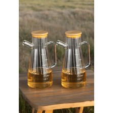 Bambu Dilimli 1lt Kapaklı Vakumlu Borosilikat 2'li Set Cam Yağlık Sirkelik