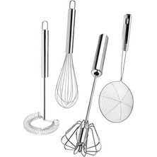4'lü Set Otomatik Basmalı Çırpıcı, Yağ Kevgiri, Tel Çırpıcı, Yumurta Çırpıcı Sos Karıştırıcı Mikser