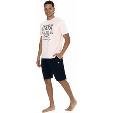 U.s. Polo Assn. 18877 Erkek Pembe Yarım Kollu Bisiklet Yaka Şort Takım