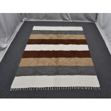 Zehra Abla Halı Yeni El Dokuma Çubuklu Dikişsiz Çift Kişilik Tiftik Yün Siirt Battaniyesi Kilim 5795