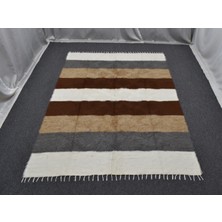 Zehra Abla Halı Yeni El Dokuma Çubuklu Dikişsiz Çift Kişilik Tiftik Yün Siirt Battaniyesi Kilim 5795