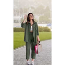 Barbora Keten Günlük Ikili Takım Elbise Pantolon Gömlek LN21HAKI15