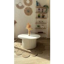 Silla Concept Ayaklı Orta Sehpa Ahşap Yuvarlak Beyaz Renkli Sabit Orta Sehpa (Çap 80  cm )