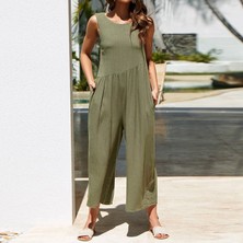 Barbora Keten Yazlık Günlük Sırt Dekolteli Salaş Kadın Tulum