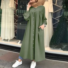 Barbora Keten Günlük Yazlık Tasarım Gömlek Kadın Elbise Büzgülü