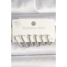 Çarşı Point 316L Çelik Gümüş Renk Üçgen Model Kadın Küpe Seti