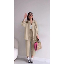 Barbora Keten Günlük Ikili Takım Elbise Pantolon Gömlek LN21EKRU10