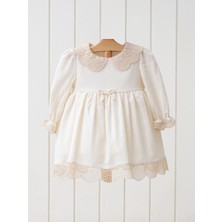 Mymio 2-5 Yaş Bebe Yaka Uzun Kollu Dantel Detaylı Kız Bebek Elbise  My 4366
