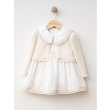 Miomini 3-24 Ay Bebe Yaka Dantel Detaylı Kız Bebek Elbise ve Bolero 2'li takım  mm 4346
