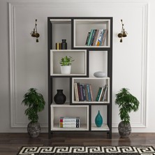 Fursimo Oykotra Serisi Kitaplık 4 Büyük Raflı 80  cm  Ceviz Desen Siyah Metal Ayak Kitaplık