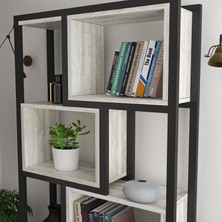 Fursimo Oykotra Serisi Kitaplık 4 Büyük Raflı 80  cm  Ceviz Desen Siyah Metal Ayak Kitaplık