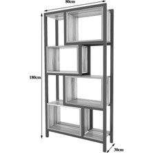 Fursimo Oykotra Serisi Kitaplık 4 Büyük Raflı 80  cm  Ceviz Desen Siyah Metal Ayak Kitaplık