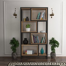 Fursimo Oykotra Serisi Kitaplık 4 Büyük Raflı 80  cm  Ceviz Desen Siyah Metal Ayak Kitaplık
