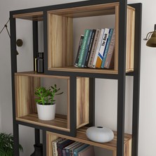 Fursimo Oykotra Serisi Kitaplık 4 Büyük Raflı 80  cm  Ceviz Desen Siyah Metal Ayak Kitaplık