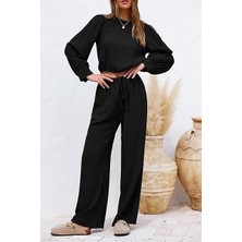 Barbora Keten Yazlık Yüksek Bel Pantolon Balon Kol Tasarım Bluz İkili takım Alt Üst