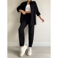 Barbora Keten Günlük Ikili Takım Elbise Pantolon Gömlek Ln21Sıyah5
