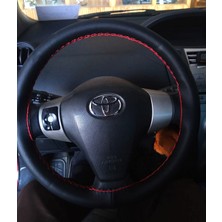 Dikişli Direksiyon Kılıfı Siyah Deri Kırmızı Dikişli Toyota Yaris Için