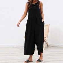 Barbora Keten Yazlık Günlük Sırt Dekolteli Salaş Kadın Tulum