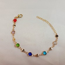 Crystal Atelier Renkli Sıra Taşlı Altın Kaplama Zincir Bileklik