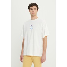 Altınyıldız Classics %100 Pamuk Oversize Fit Rahat Kesim Bisiklet Yaka Baskılı Tişört