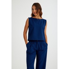 1Tarz Keten Günlük Rahat Kolsuz Alt Üst Kadın Takım LN08LACIVERT10