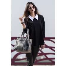 1Tarz Günlük Gömlek Yaka Salaş Kadın Bluz