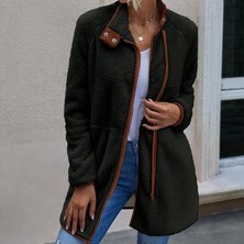 1Tarz Peluş Uzun Kollu Kışlık Kadın Fermuarlı Astarlı Tüylü Ceket