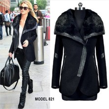 Barbora Günlük Kışlık Kaşmir Yaka Kadın Kaban 821SIYAH11