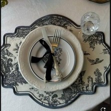 Beige & Stone Siyah Beyaz Vintage Nakış Işlemeli Amerikan Servis 2'li